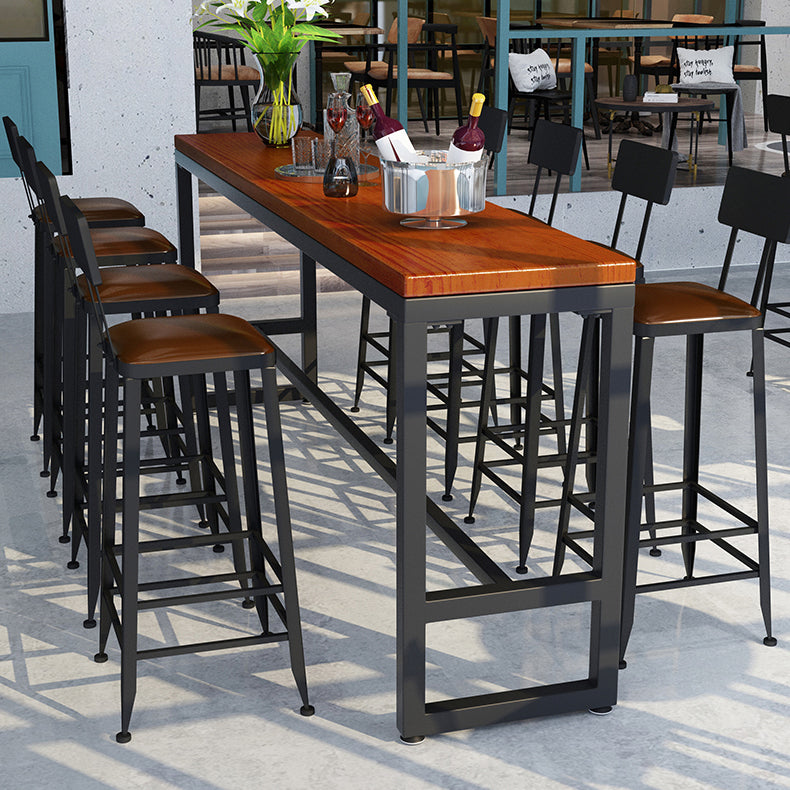 Pine Wood Bar Dining Table Industrial Bar Table with Trestle Base