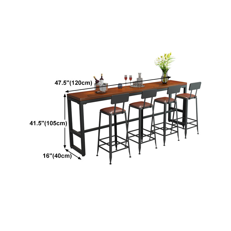 Pine Wood Bar Dining Table Industrial Bar Table with Trestle Base