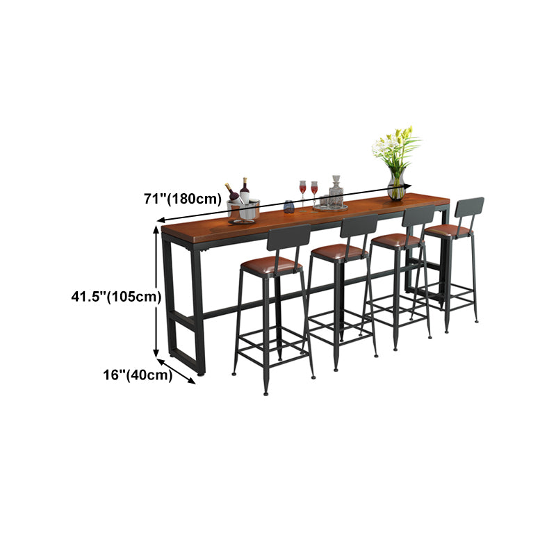 Pine Wood Bar Dining Table Industrial Bar Table with Trestle Base