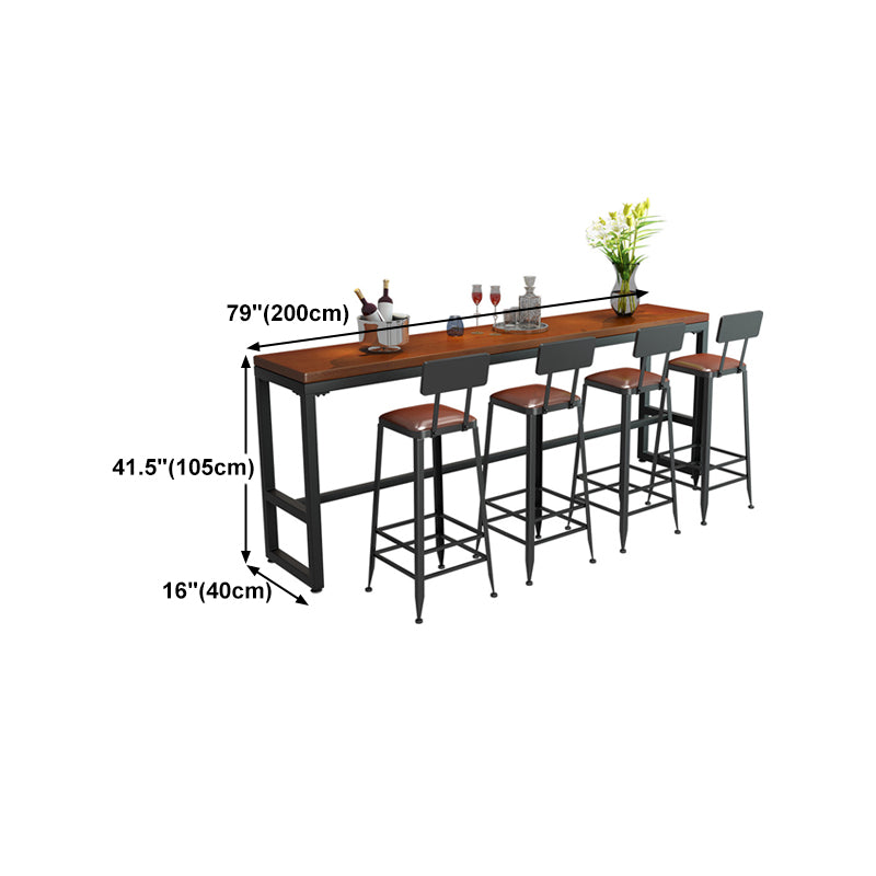 Pine Wood Bar Dining Table Industrial Bar Table with Trestle Base