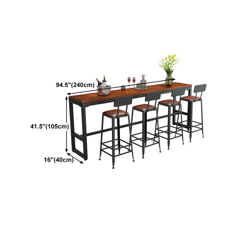 Pine Wood Bar Dining Table Industrial Bar Table with Trestle Base