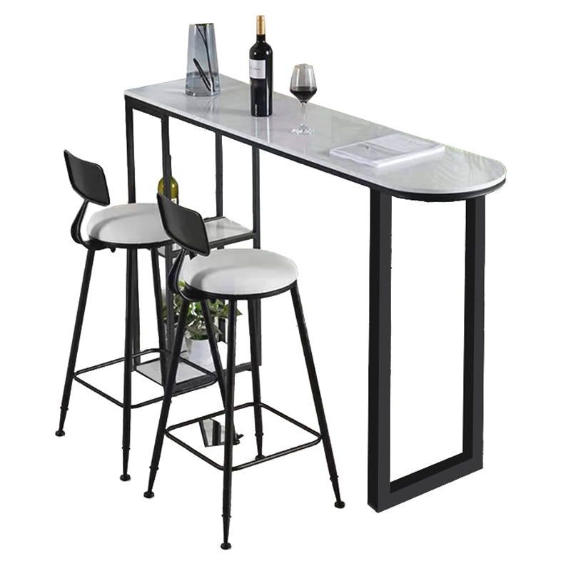 White Stone Top Bar Table Traditional Luxury Bar Table with Sled Base