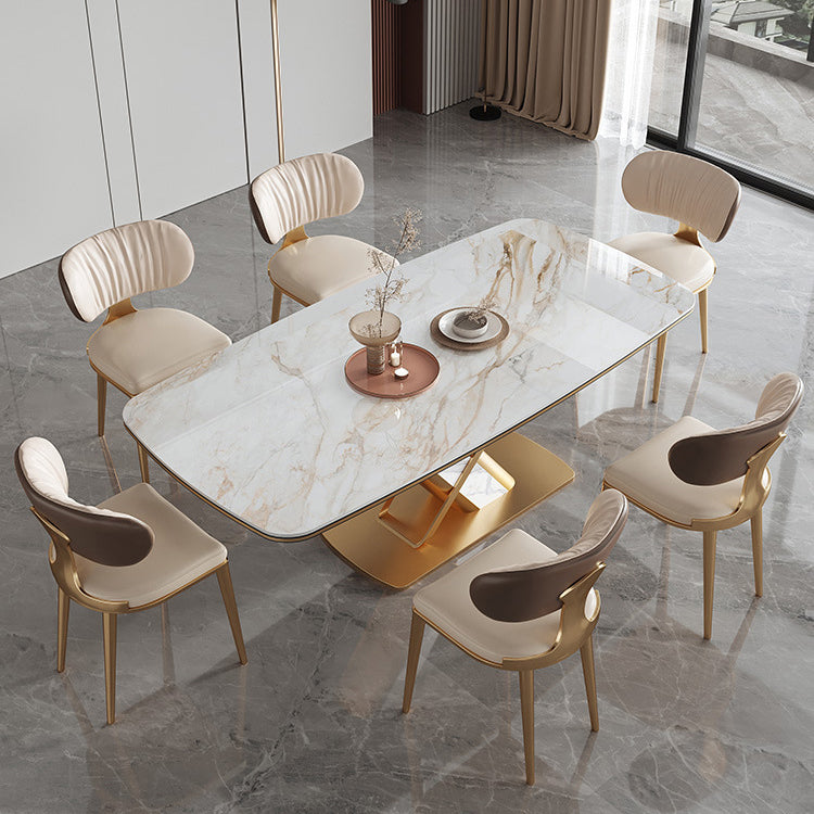 Luxury Sintered Stone Top Dining Set Rectangle 1/2/5/6/7 Pieces Kitchen Table with Chairs