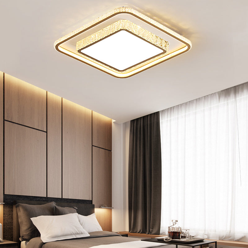 Geometry Shape LED Crystal Ceiling Lamp Modern Iron 2 Lights Flush Mount for Bedroom