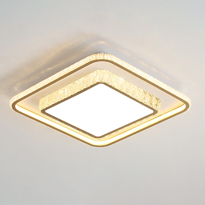 Geometry Shape LED Crystal Ceiling Lamp Modern Iron 2 Lights Flush Mount for Bedroom