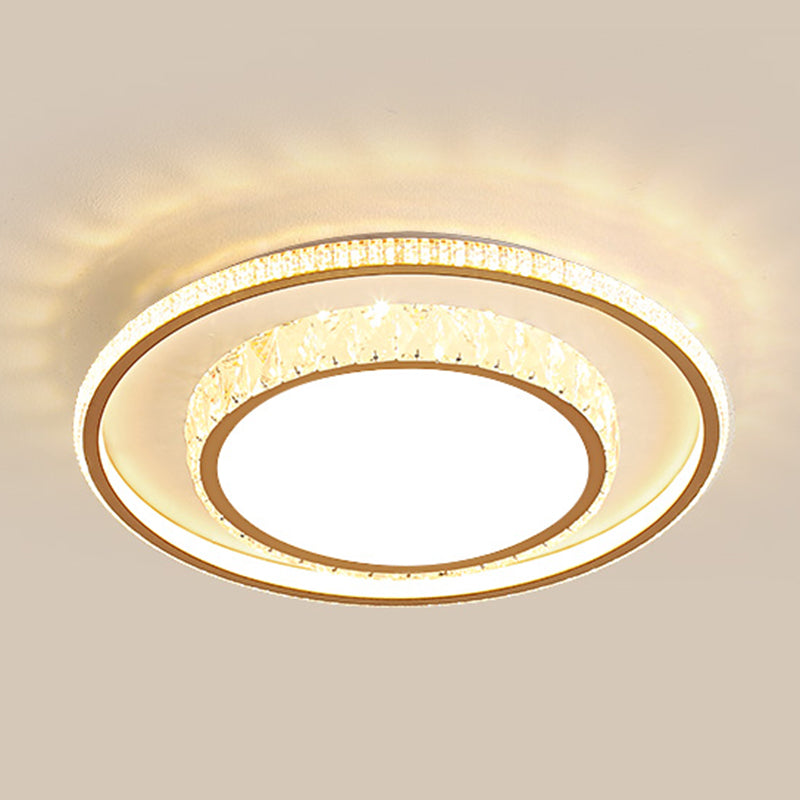 Geometry Shape LED Crystal Ceiling Lamp Modern Iron 2 Lights Flush Mount for Bedroom