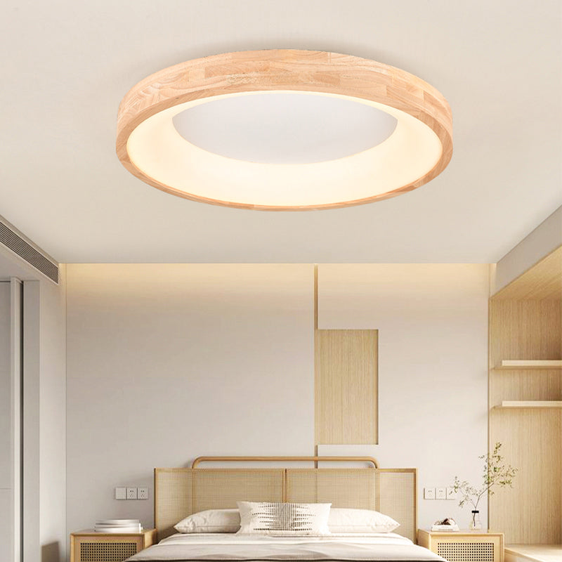 Wood Round Shape Flush Ceiling Light Modern Style 1-Light Flush Mount Lighting in Brown