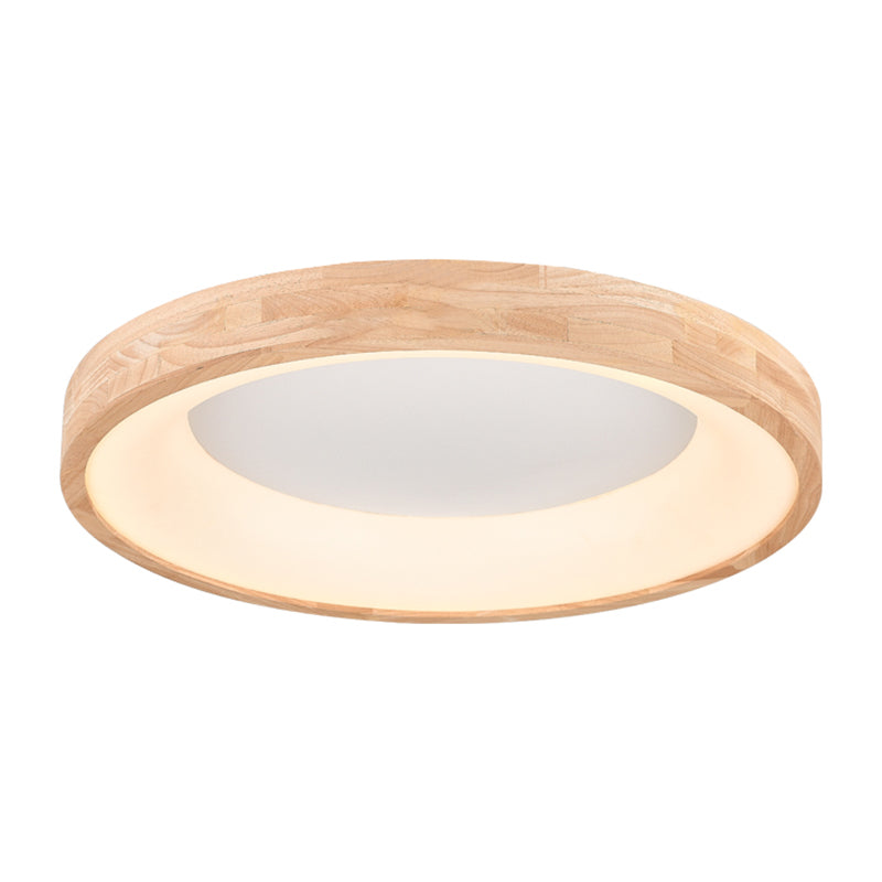 Wood Round Shape Flush Ceiling Light Modern Style 1-Light Flush Mount Lighting in Brown