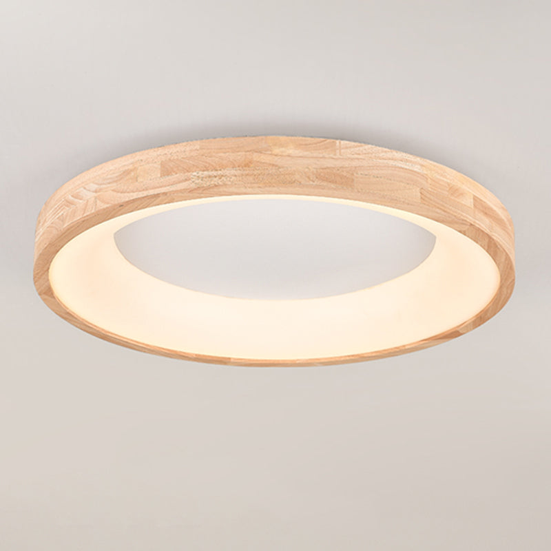 Wood Round Shape Flush Ceiling Light Modern Style 1-Light Flush Mount Lighting in Brown