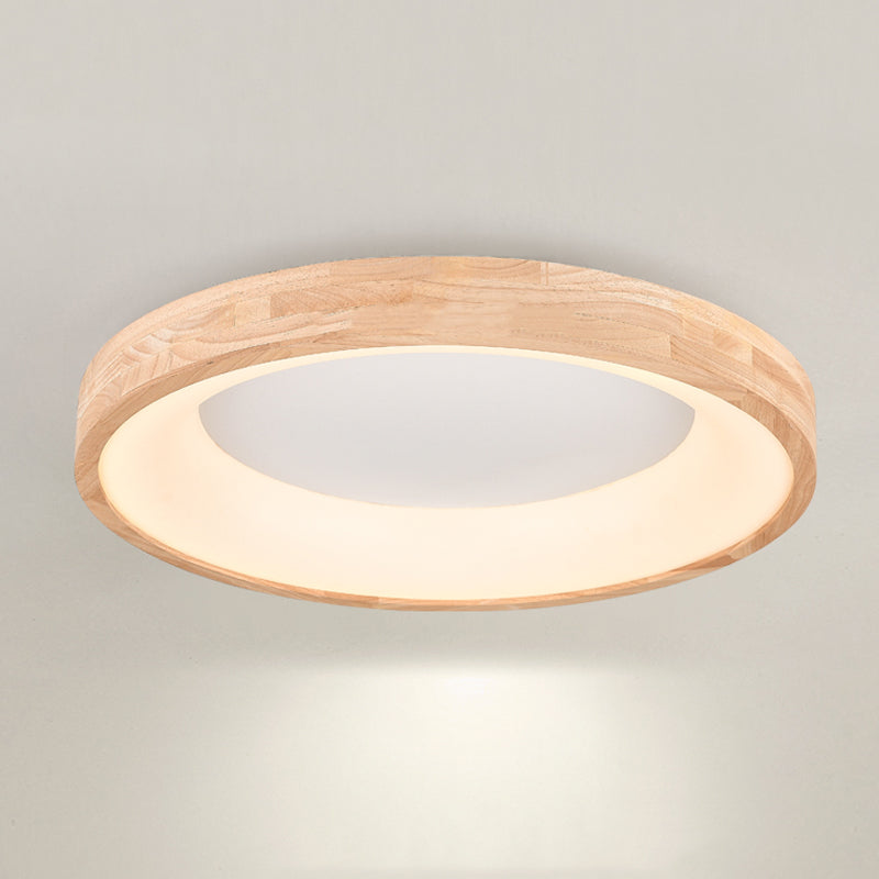 Wood Round Shape Flush Ceiling Light Modern Style 1-Light Flush Mount Lighting in Brown