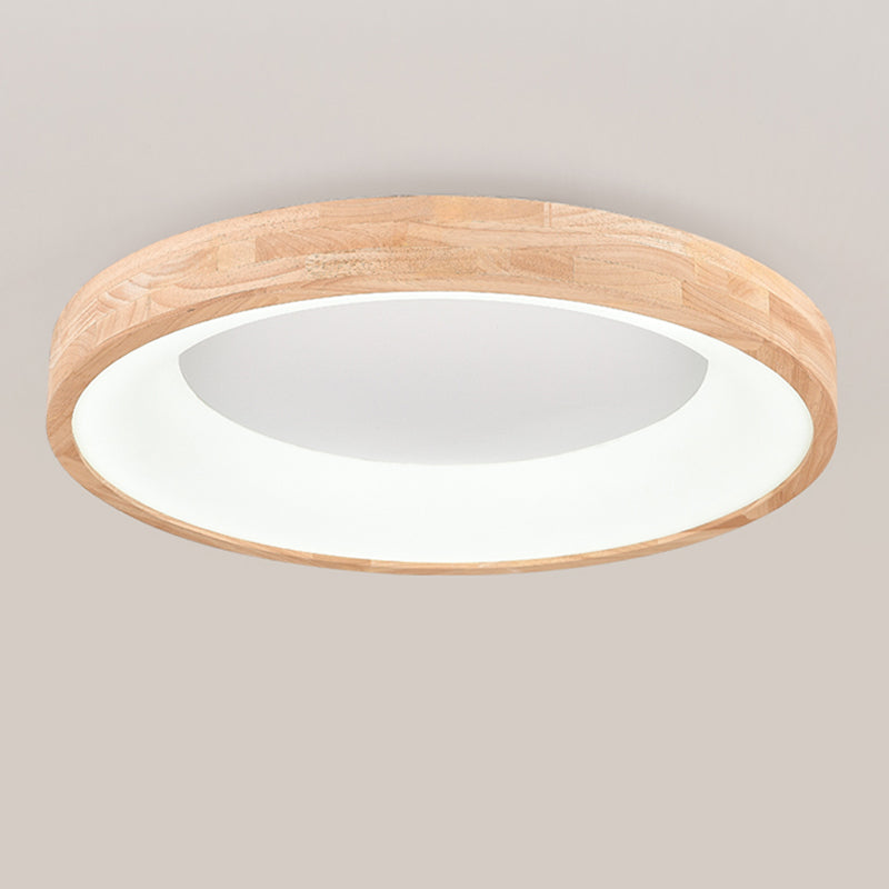 Wood Round Shape Flush Ceiling Light Modern Style 1-Light Flush Mount Lighting in Brown