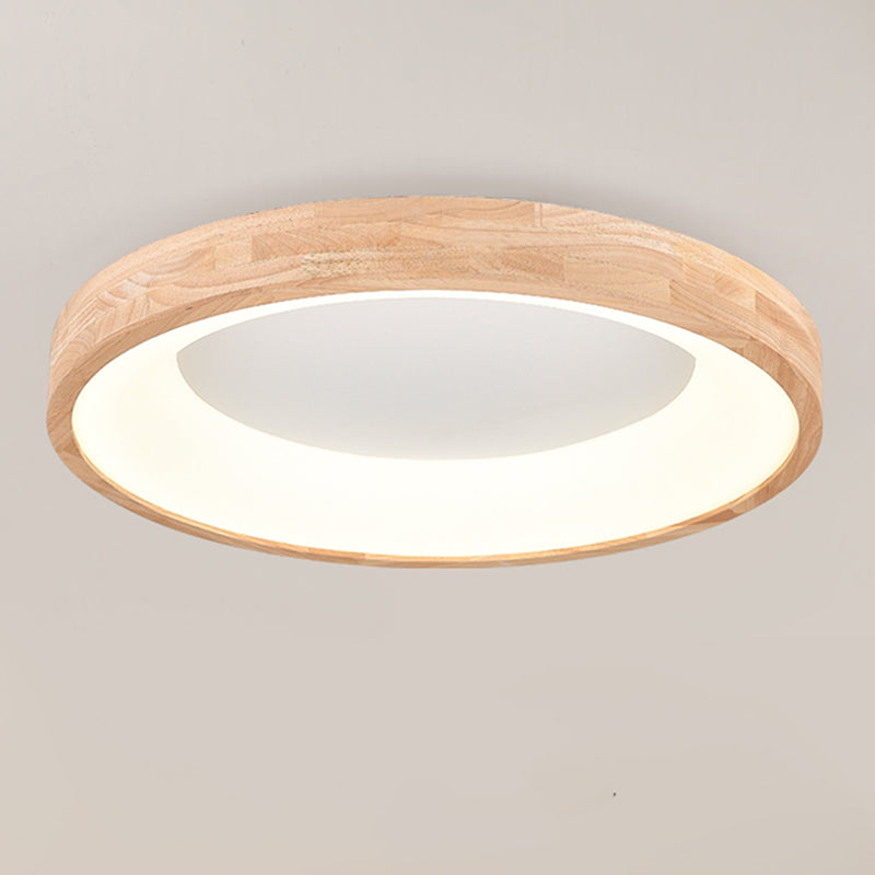 Wood Round Shape Flush Ceiling Light Modern Style 1-Light Flush Mount Lighting in Brown