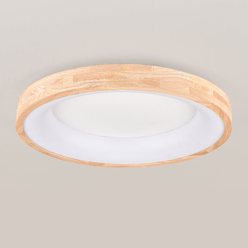 Wood Round Shape Flush Ceiling Light Modern Style 1-Light Flush Mount Lighting in Brown