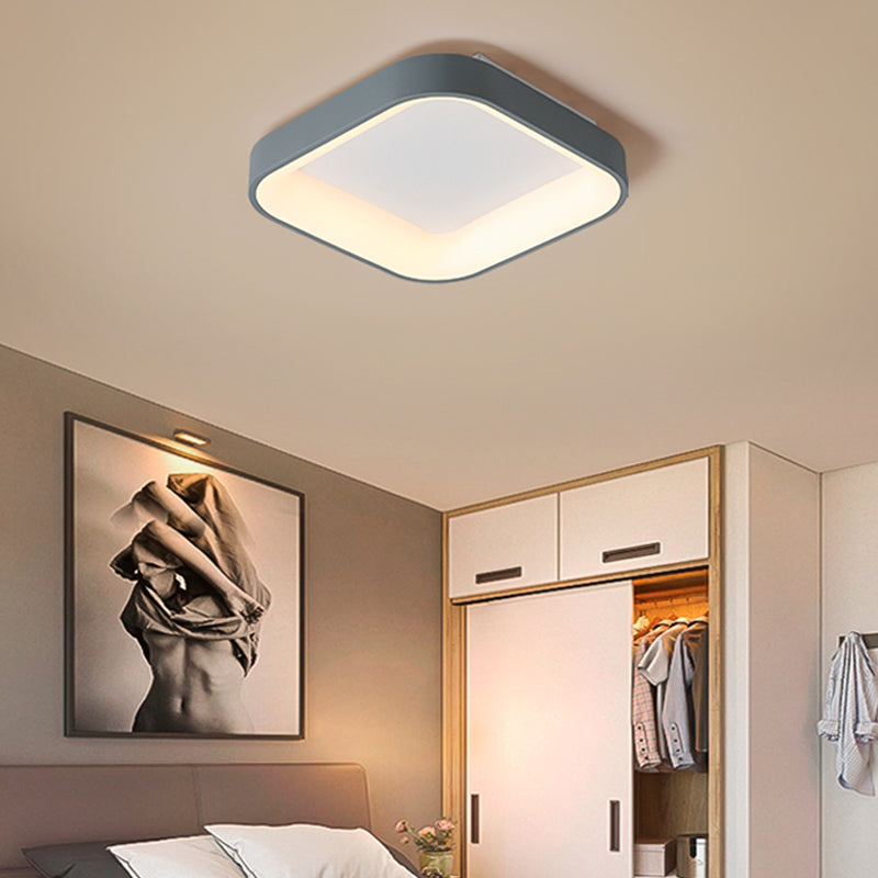 Metal Square Shape Flush Ceiling Light Modern Style 1 Light Flush Mount Lighting