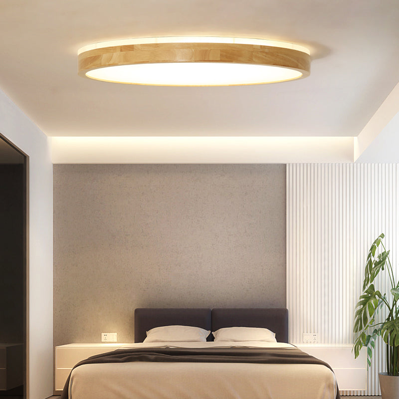 Round Wood Flush Ceiling Light Modern 1 lichtspoelbevestiging in bruin