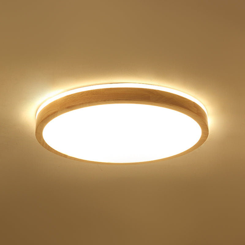 Round Wood Flush Ceiling Light Modern 1 Light Flush Mount Fixture in Brown