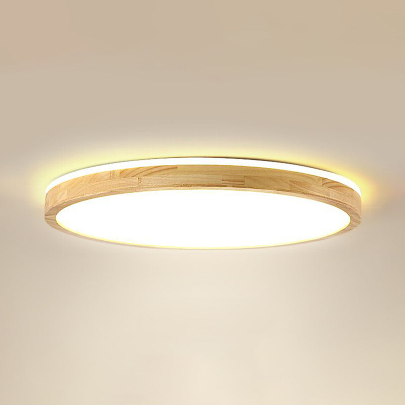 Round Wood Flush Ceiling Light Modern 1 Light Flush Mount Fixture in Brown