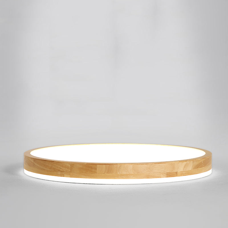 Round Wood Flush Ceiling Light Modern 1 Light Flush Mount Fixture in Brown