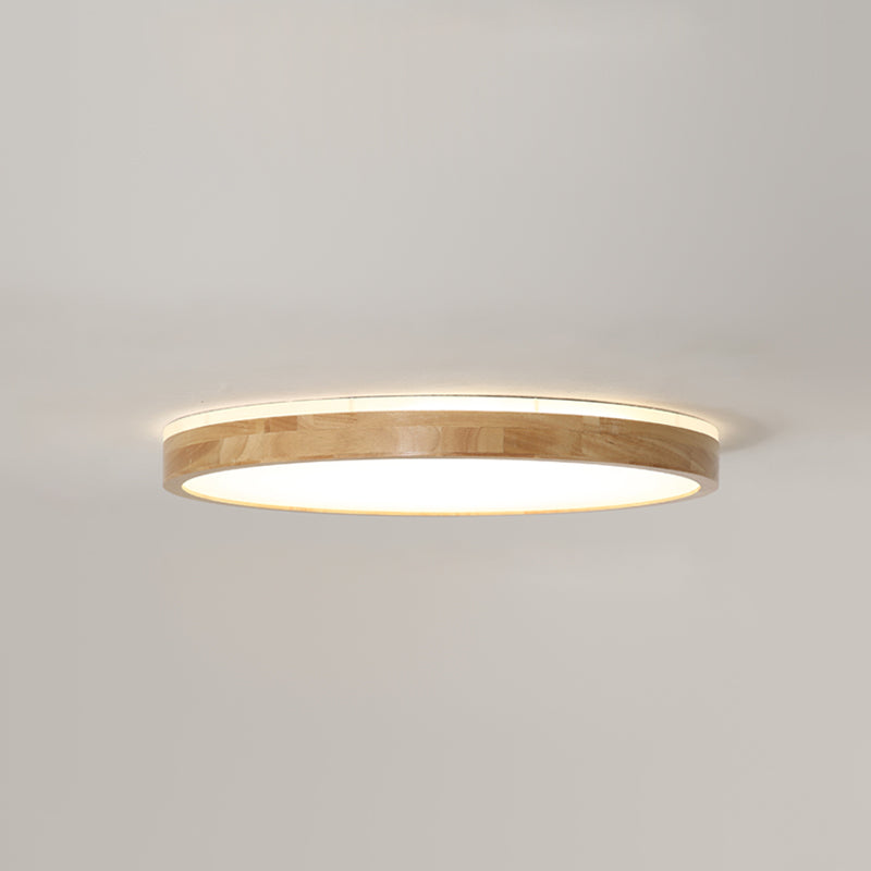 Round Wood Flush Ceiling Light Modern 1 Light Flush Mount Fixture in Brown