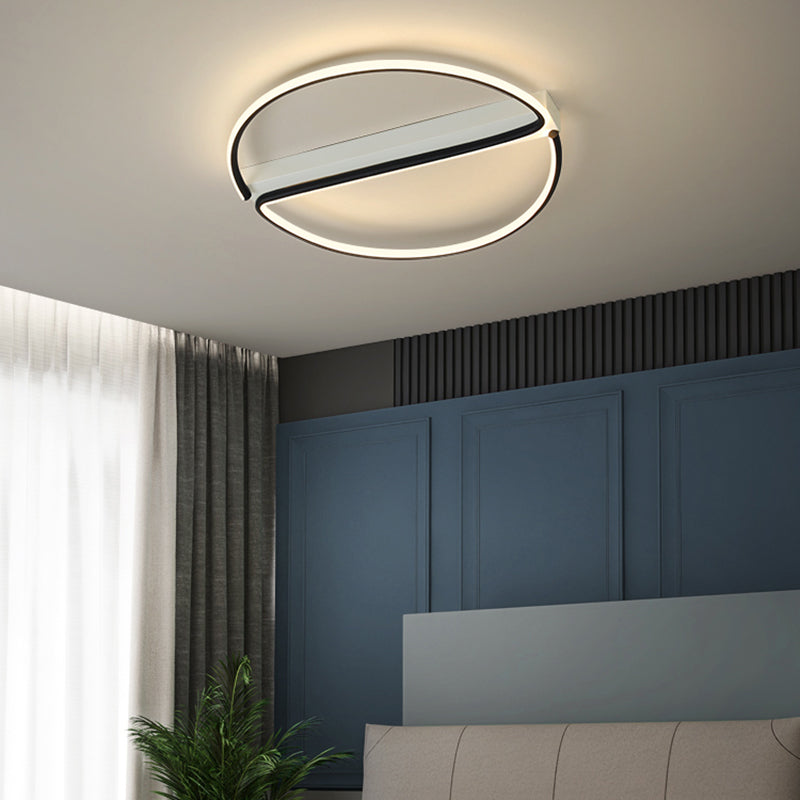 Round Shade Metal Flush Plafond Light Style moderne 1 Light Flush Flush Mount Fixture en noir