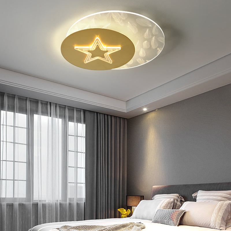 Metal Round Shade Flush Ceiling Light Modern Style 2 Lights Flush Mount Fixture