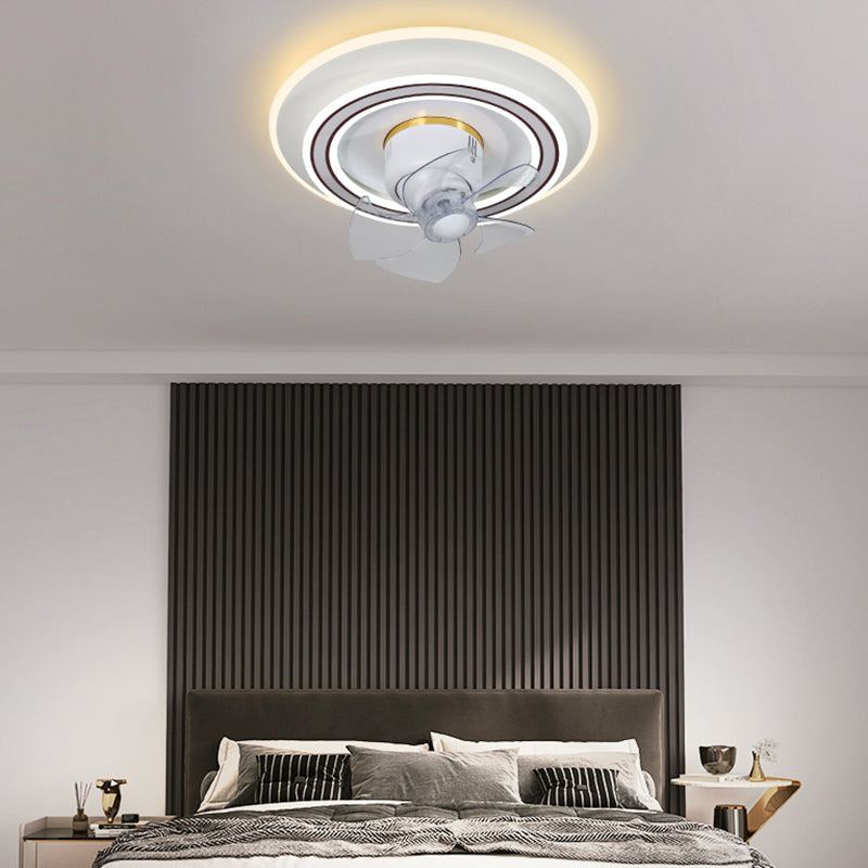 Nordic Round Fan Lamp Metal Bedroom LED Semi Flush Light with Swirlable Head