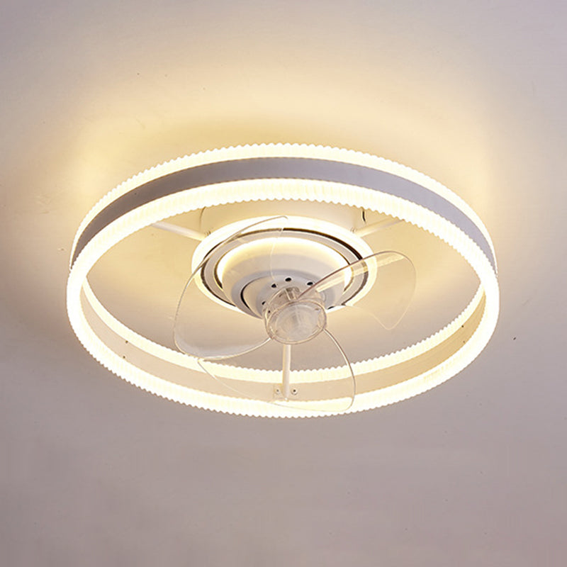 White Round Ceiling Fan 360 Degree Rotatable Minimalist Semi Flush Mount Light