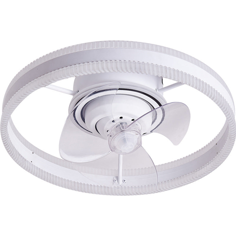 White Round Ceiling Fan 360 Degree Rotatable Minimalist Semi Flush Mount Light