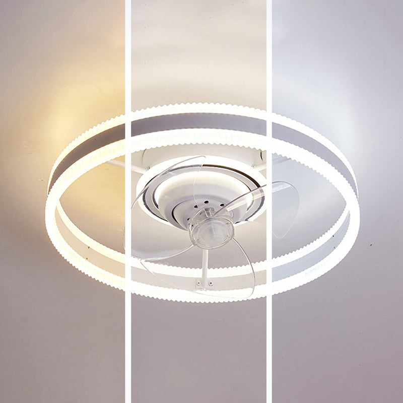 White Round Ceiling Fan 360 Degree Rotatable Minimalist Semi Flush Mount Light