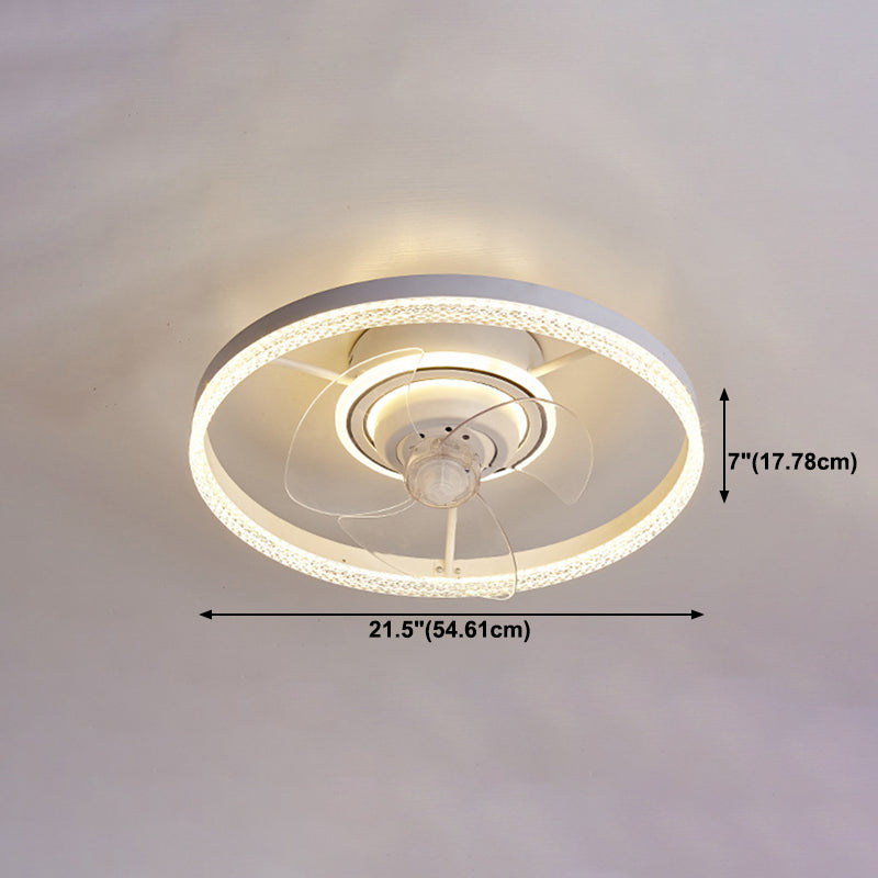 White Round Ceiling Fan 360 Degree Rotatable Minimalist Semi Flush Mount Light