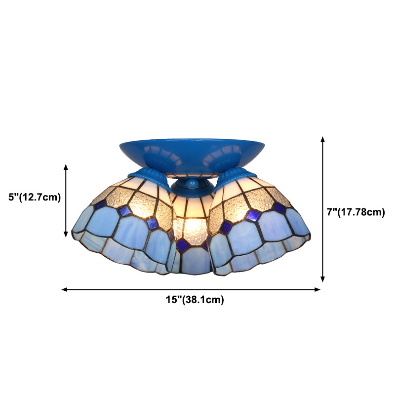 3 Lights Scalloped Ceiling Lamp Tiffany Stained Glass Flush Mount Light for Kitchen