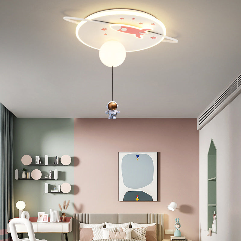 Children's Style LED Flush Light Space Rocket and Astronaut Acrylic Flush Ceiling Light