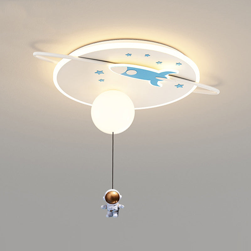 Children's Style LED Flush Light Space Rocket and Astronaut Acrylic Flush Ceiling Light