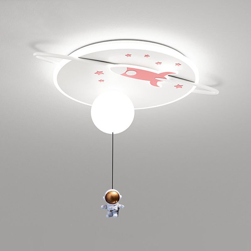 Children's Style LED Flush Light Space Rocket and Astronaut Acrylic Flush Ceiling Light