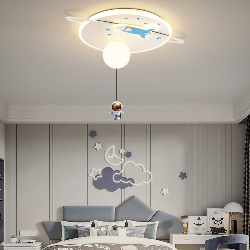 Children's Style LED Flush Light Space Rocket and Astronaut Acrylic Flush Ceiling Light