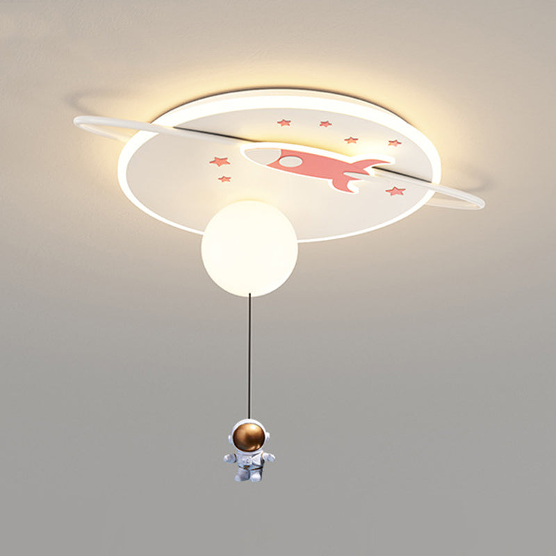 Children's Style LED Flush Light Space Rocket and Astronaut Acrylic Flush Ceiling Light