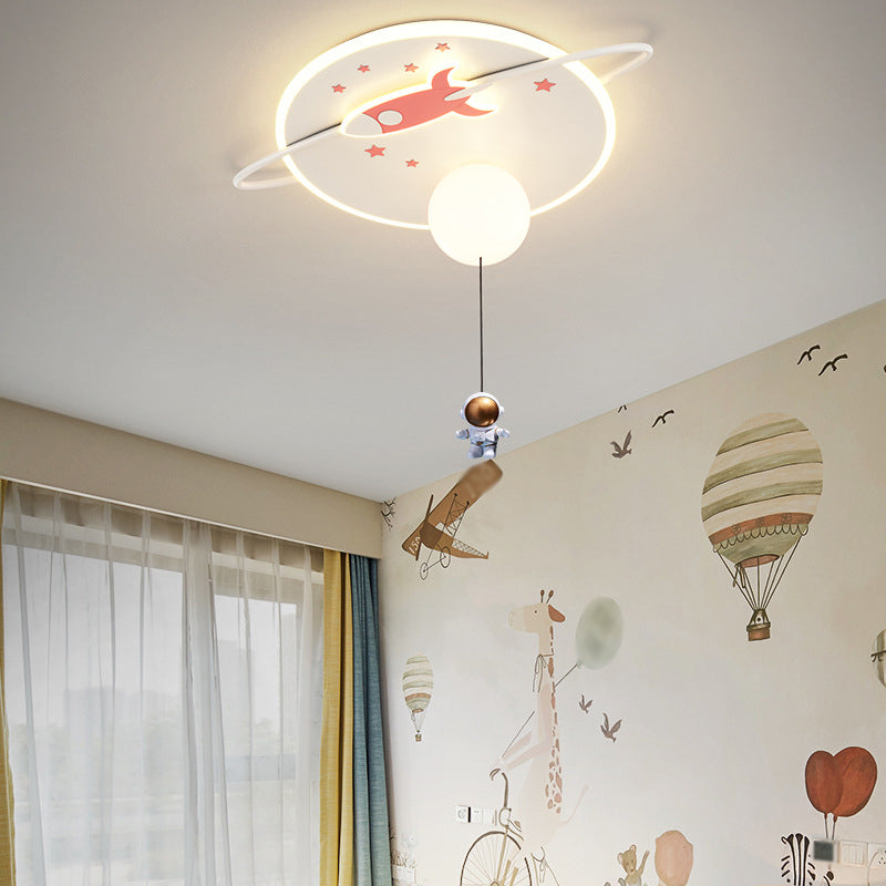 Children's Style LED Flush Light Space Rocket and Astronaut Acrylic Flush Ceiling Light