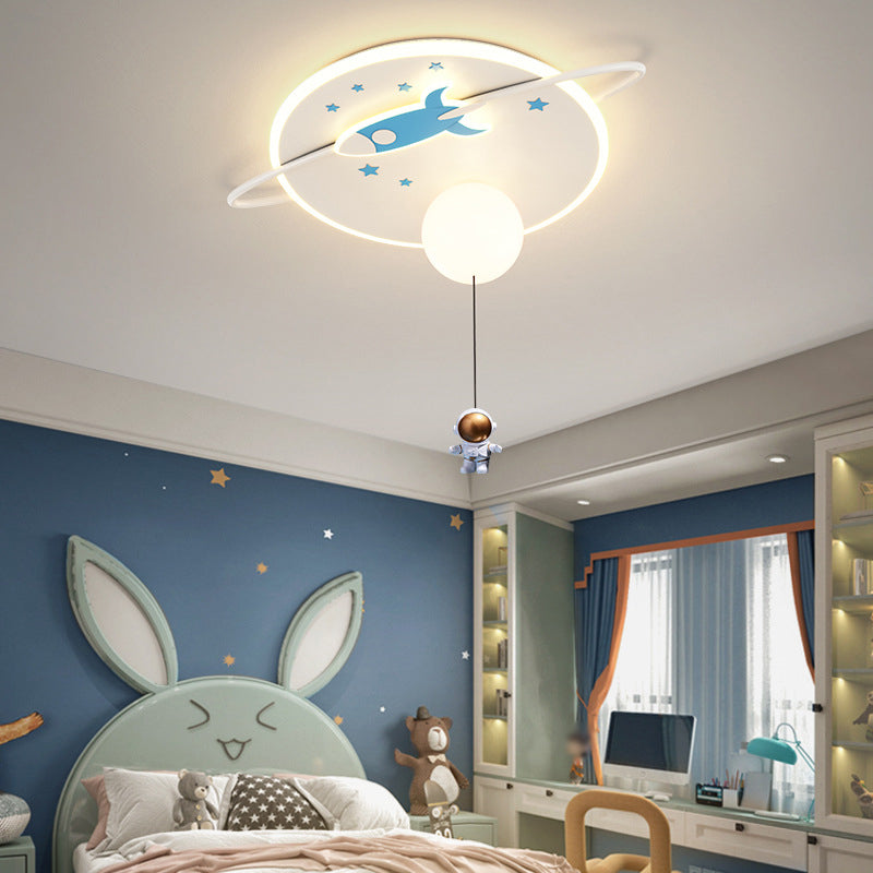 Children's Style LED Flush Light Space Rocket and Astronaut Acrylic Flush Ceiling Light