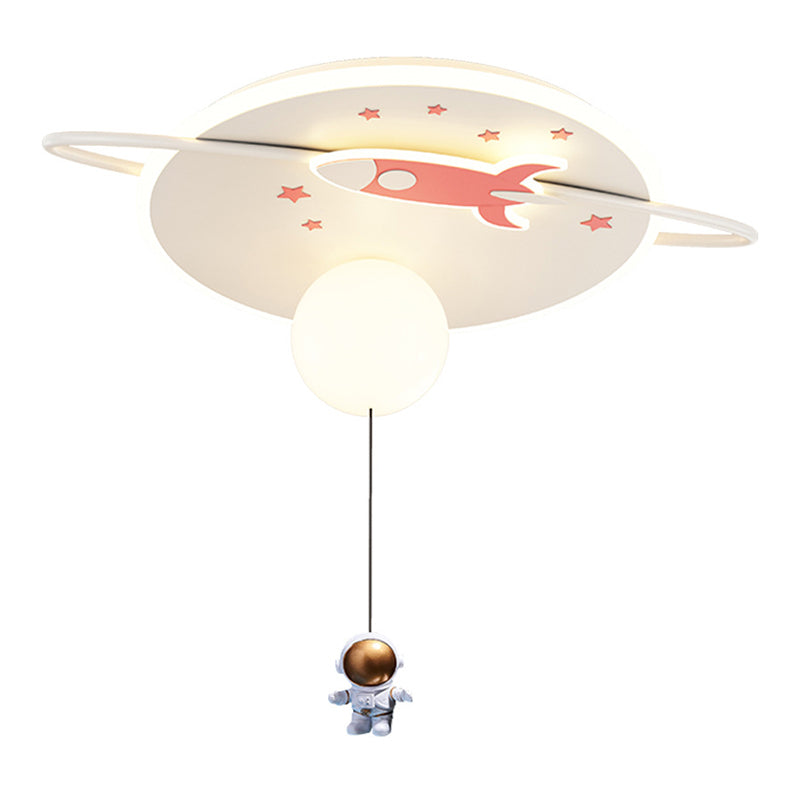 Children's Style LED Flush Light Space Rocket and Astronaut Acrylic Flush Ceiling Light