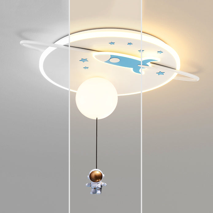 Children's Style LED Flush Light Space Rocket and Astronaut Acrylic Flush Ceiling Light