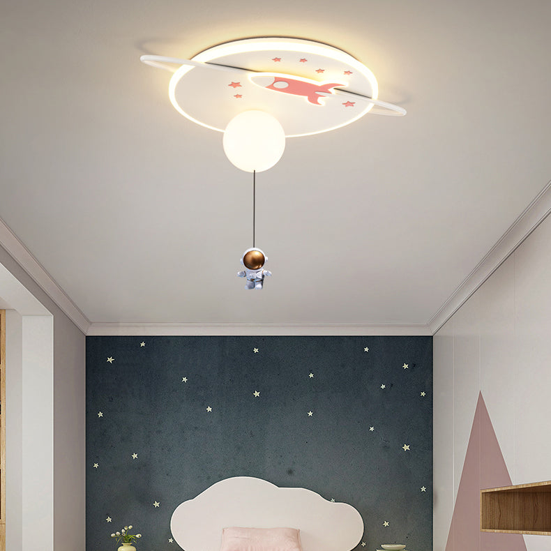 Children's Style LED Flush Light Space Rocket and Astronaut Acrylic Flush Ceiling Light