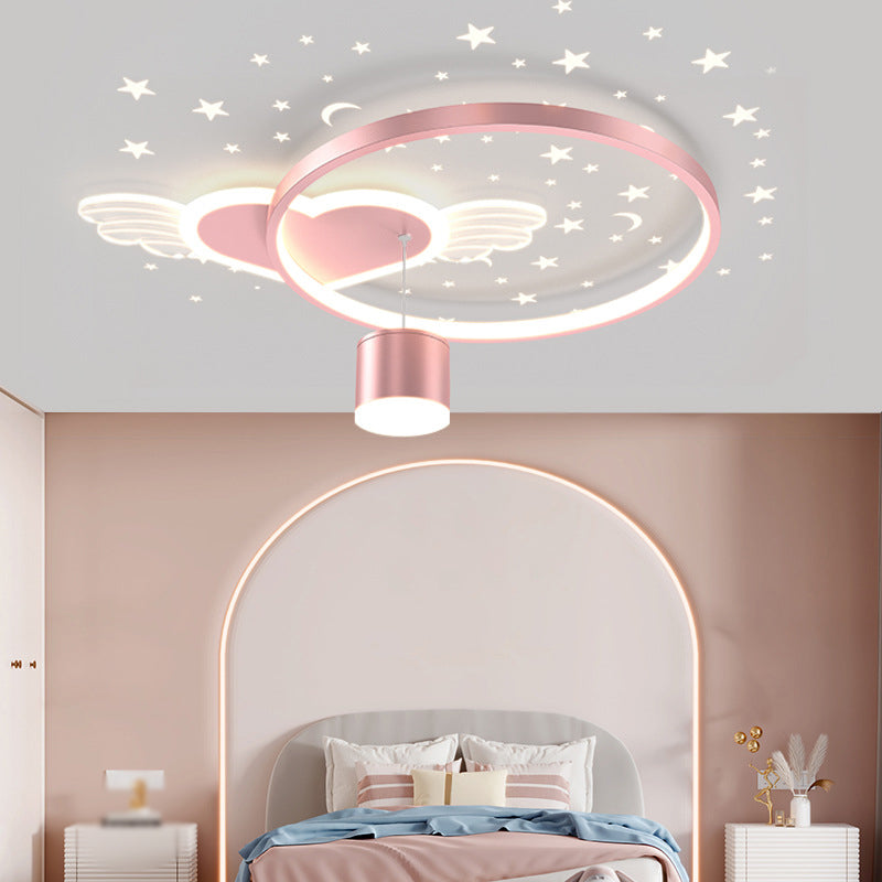 Circular LED Flush Lamp Cartoon Bedroom Ceiling Mounted Light with Spotlight