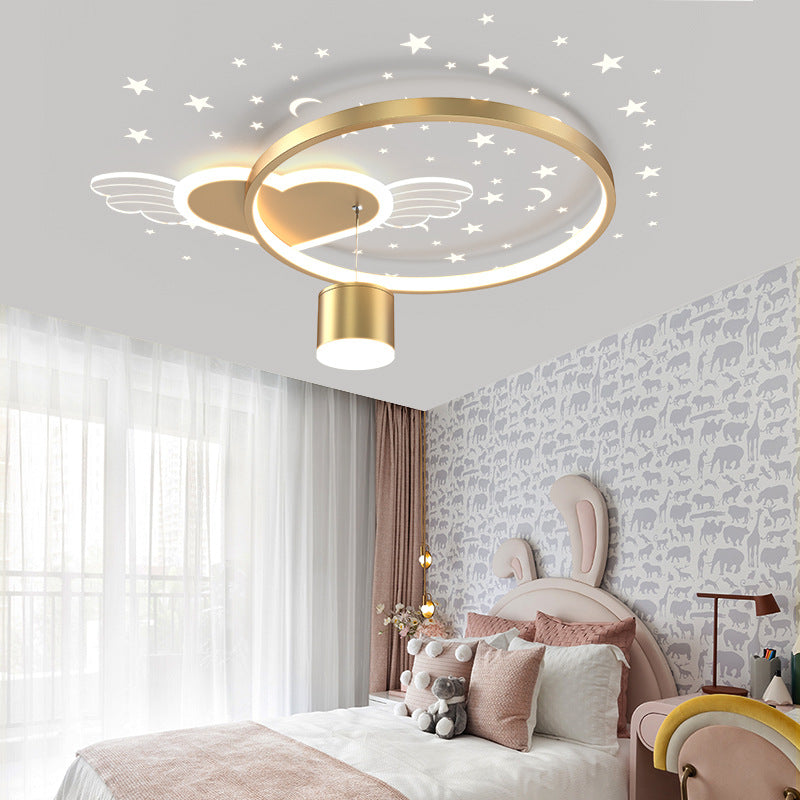 Circular LED Flush Lamp Cartoon Bedroom Ceiling Mounted Light with Spotlight