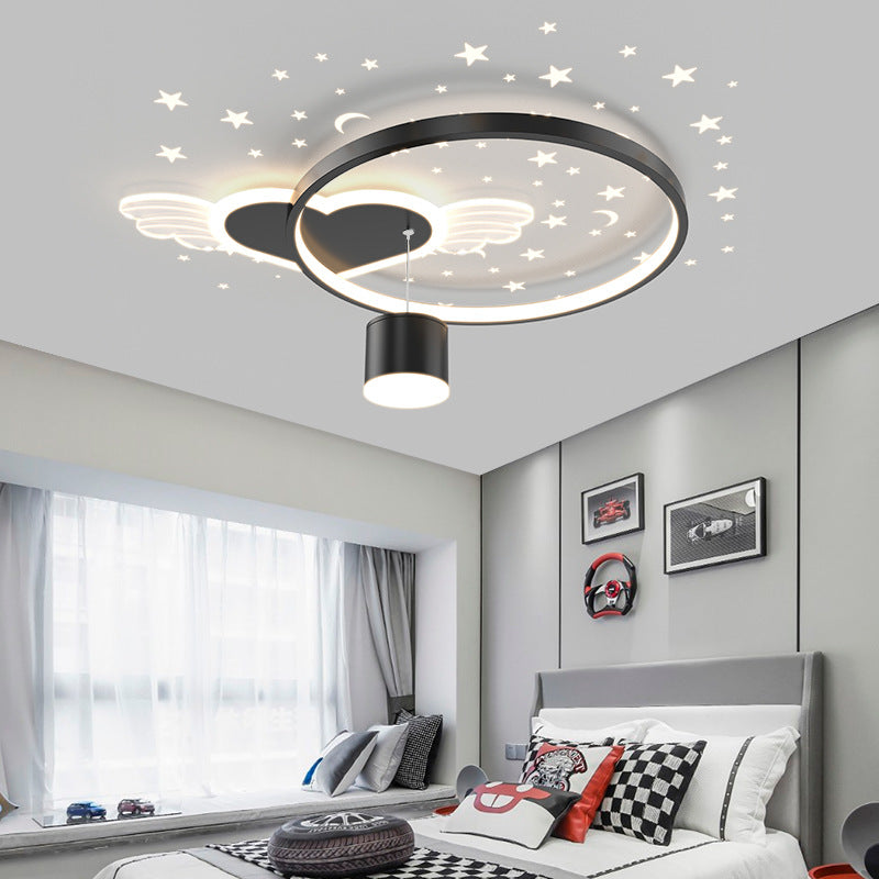 Circular LED Flush Lamp Cartoon Bedroom Ceiling Mounted Light with Spotlight