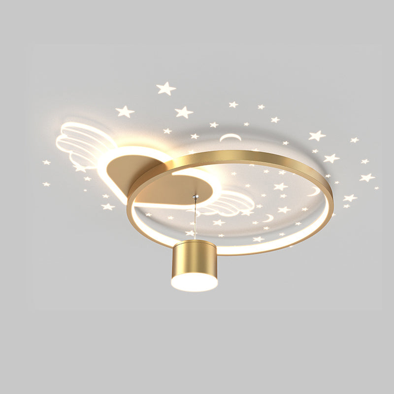 Circular LED Flush Lamp Cartoon Bedroom Ceiling Mounted Light with Spotlight