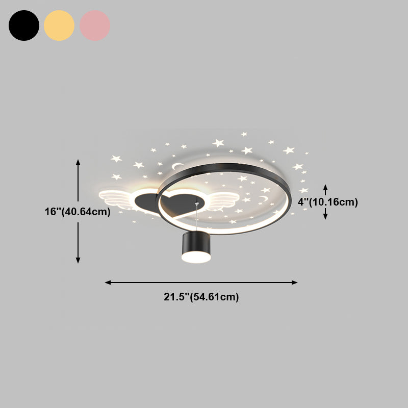 Circular LED Flush Lamp Cartoon Bedroom Ceiling Mounted Light with Spotlight