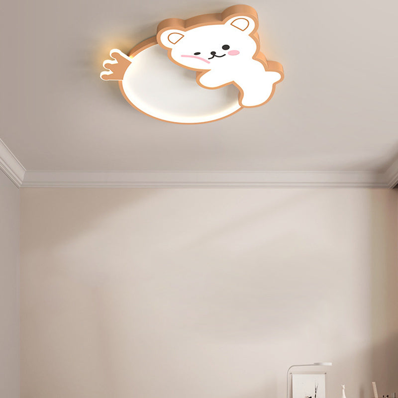 Cartoon Bear LED Ceiling Lamp Baby Room Flush Mounted Light Fixture