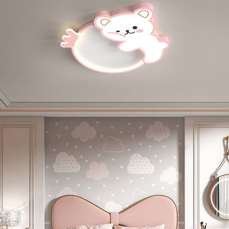 Cartoon Bear LED Ceiling Lamp Baby Room Flush Mounted Light Fixture