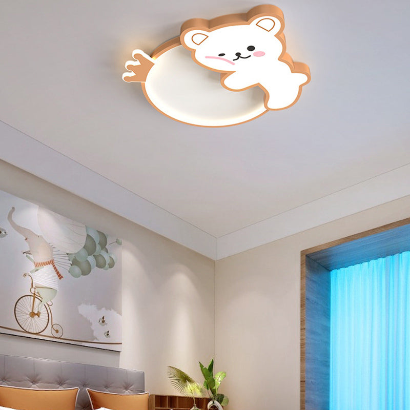 Cartoon Bear LED Ceiling Lamp Baby Room Flush Mounted Light Fixture