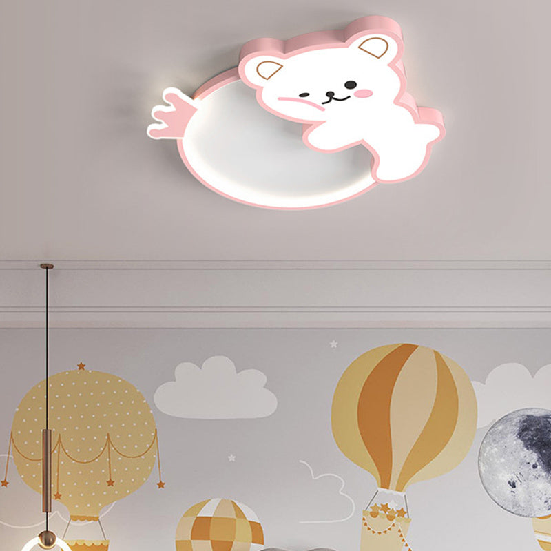 Cartoon Bear LED Ceiling Lamp Baby Room Flush Mounted Light Fixture